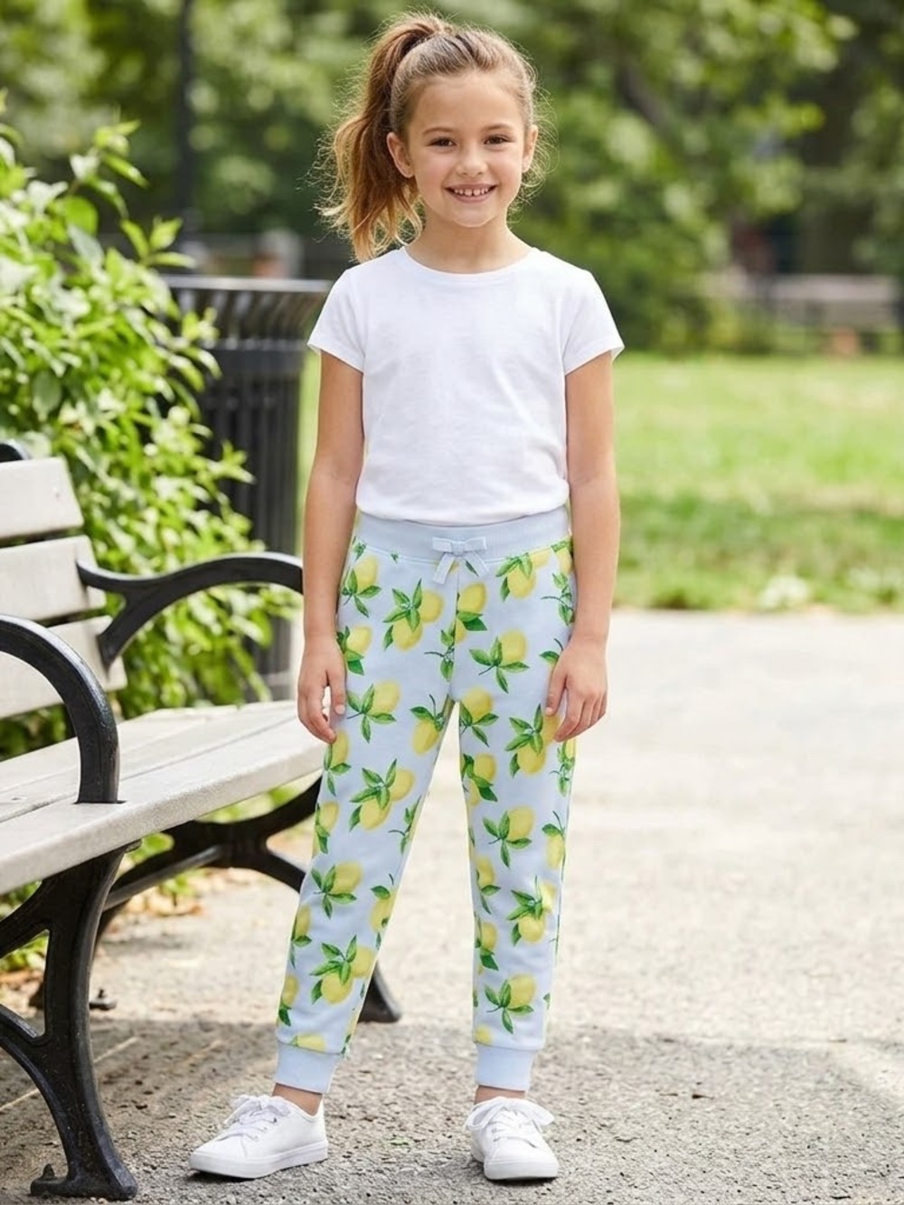 Janie and Jack Girls Light Blue Lemon French Terry Jogger Pants Size 10